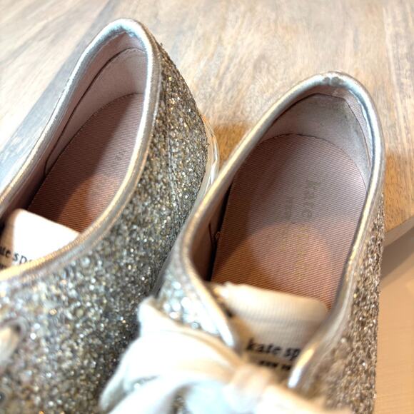 Kate Spade New York Glitter Lace Up Sneakers Silver Sparkle Women’s Shoes Sz 6.5 - Picture 8 of 11
